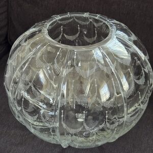 Vintage Designer Lisa Jenks Large  Etched Glass Fish Bowl Vase